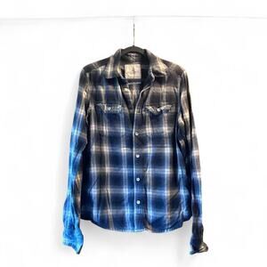 Hollister Blue & white‎ plaid button up Large Mens EUC